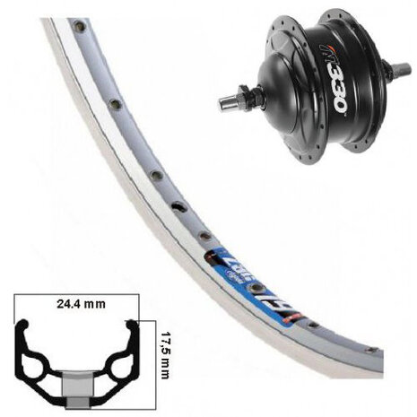 achterwiel Zac 19 28 inch Nuvinci N330 rollerbrake zilver