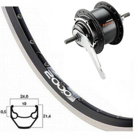 achterwiel Zac 2000 28 inch Nexus 8 remnaaf/schijfrem zilver