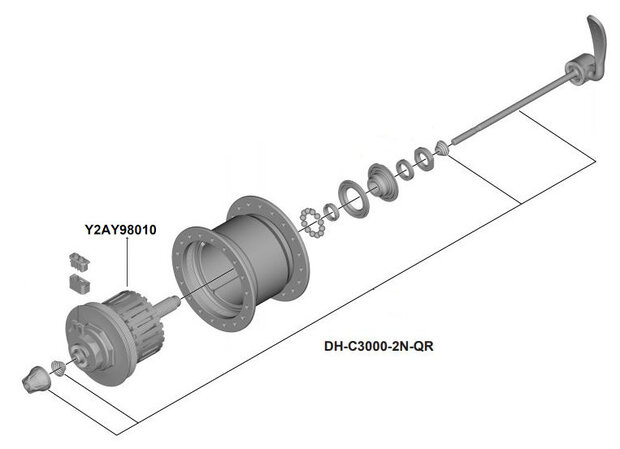 binnenwerk naaf DH-C3000-2N-QR 108 mm as zilver