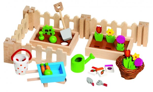 Houten Poppenhuis Tuintje Met Accessoires