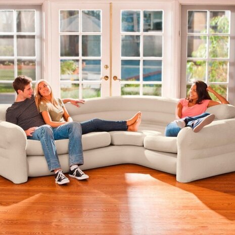 opblaasbare hoekbank beige 257 x 203 x 76 cm