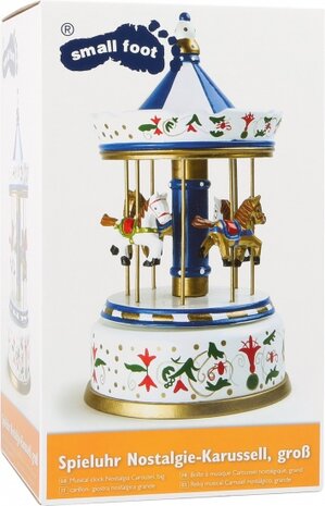 Houten Muziekdoosje paardenmolen blauw/wit