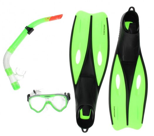 snorkelset junior groen maat 32/34 3-delig
