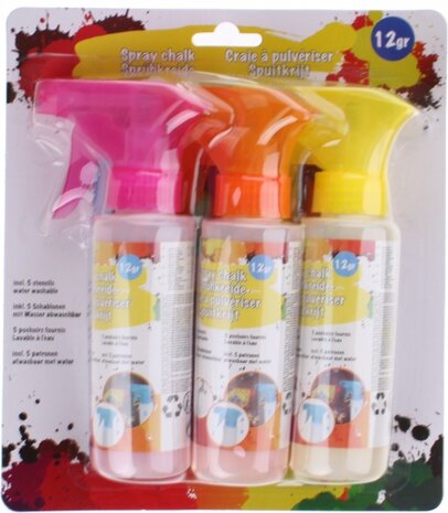 spuitkrijt assortiment 3 x 12 gram roze/oranje/geel