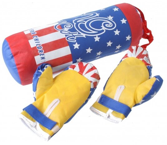 bokszak Sports Active met handschoenen blauw/rood