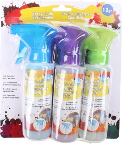 spuitkrijt assortiment 3 x 12 gram blauw/paars/groen