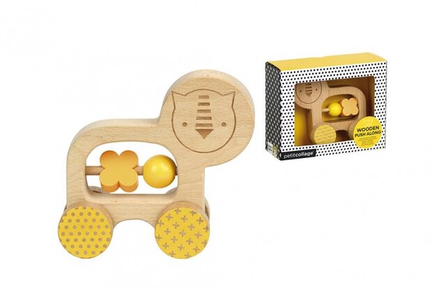 houten duwdier Leeuw blank/geel 12 cm