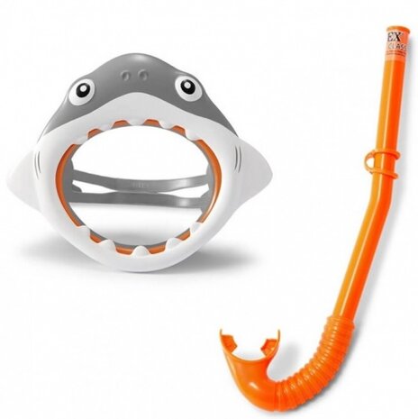 snorkelset Shark Fun junior oranje/grijs 2-delig
