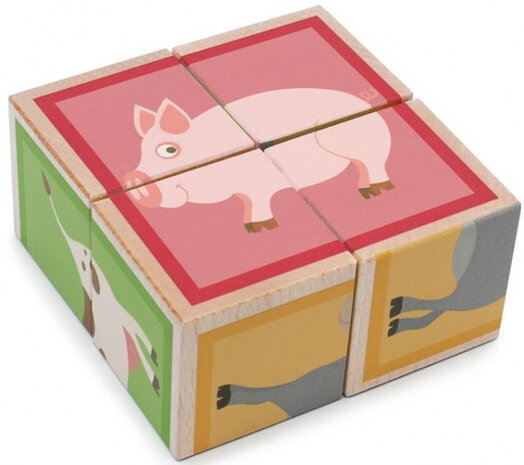 blokkenpuzzel Boerderijdieren junior 9 cm hout 4-delig