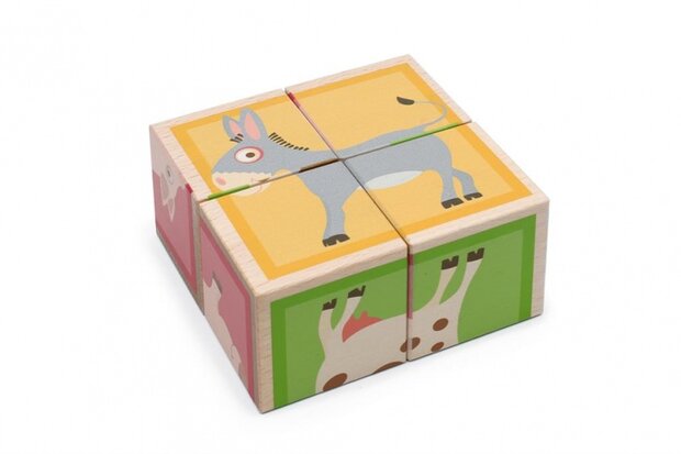 blokkenpuzzel Boerderijdieren junior 9 cm hout 4-delig