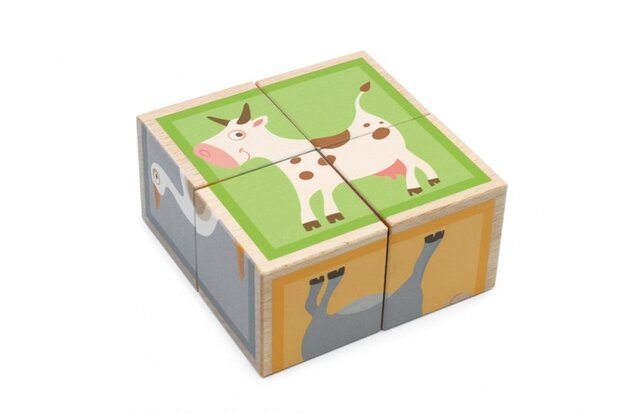 blokkenpuzzel Boerderijdieren junior 9 cm hout 4-delig