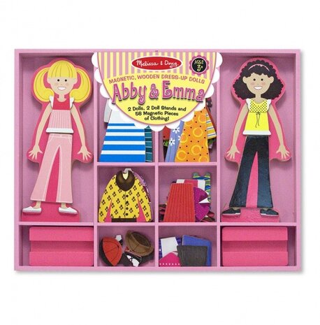 Houten aankleedpoppen Abby &amp; Emma 56-delig