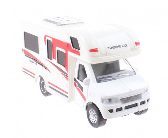 Touring Car camper 12,5 cm diecast wit/rood