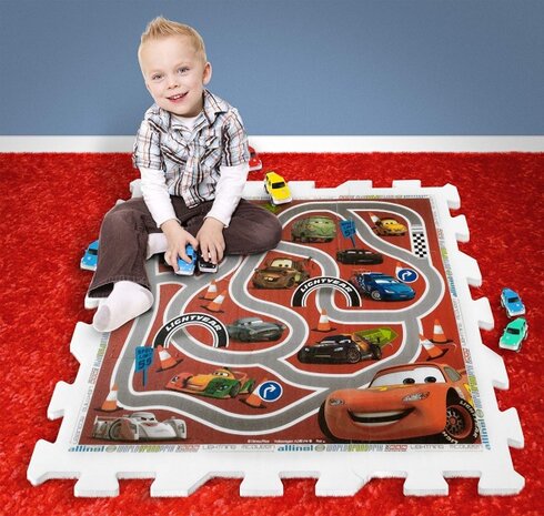 vloerpuzzel Cars junior rood/wit 9-delig