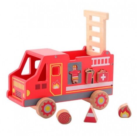 vormenstoof houten brandweerauto 26 cm rood