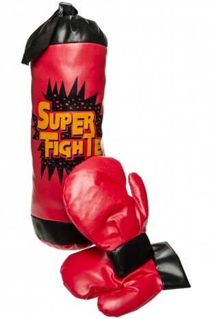 Super Fighter bokszak met 2 handschoenen rood 40 cm