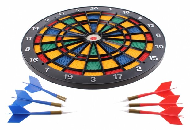 dartbord Safety met 6 plastic pijlen 35 cm