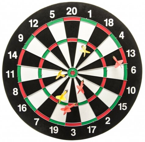 dartbord dubbelzijdig met 6 steeltip dartpijlen