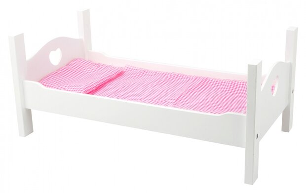 houten poppenbed met beddengoed 50 cm wit/roze