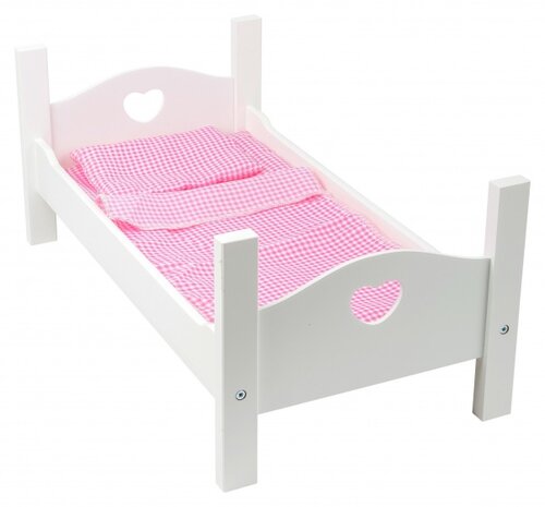 houten poppenbed met beddengoed 50 cm wit/roze