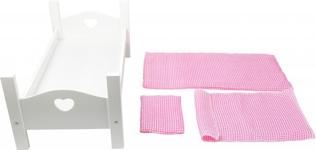 houten poppenbed met beddengoed 50 cm wit/roze