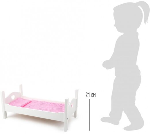 houten poppenbed met beddengoed 50 cm wit/roze
