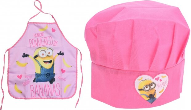 keukenschort met koksmuts Minions roze