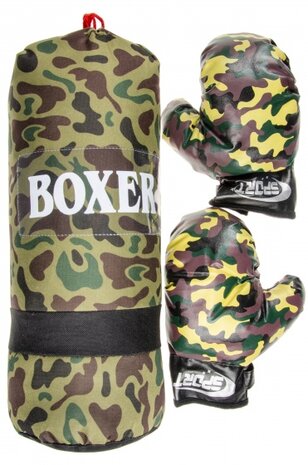 bokszak met handschoenen junior camouflage print