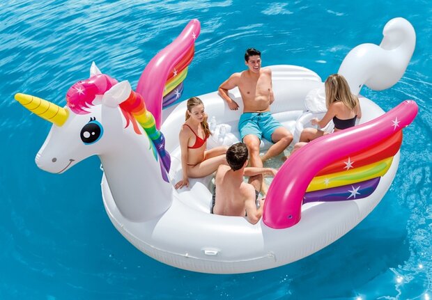 opblaasboot Unicorn Party Island 500 x 335 cm wit