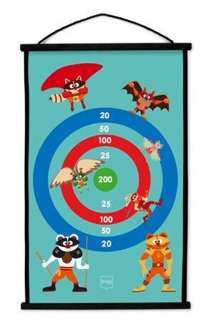 dartbord Superhelden 2-zijdig 60 x 38 met 6 dartpijlen