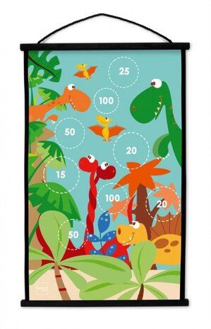 dartbord Dino Wereld 2-zijdig 60 x 38 met 6 dartpijlen