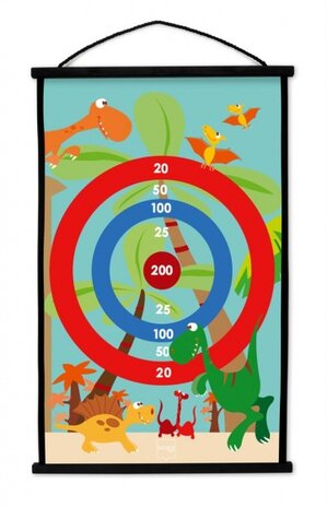 dartbord Dino Wereld 2-zijdig 60 x 38 met 6 dartpijlen