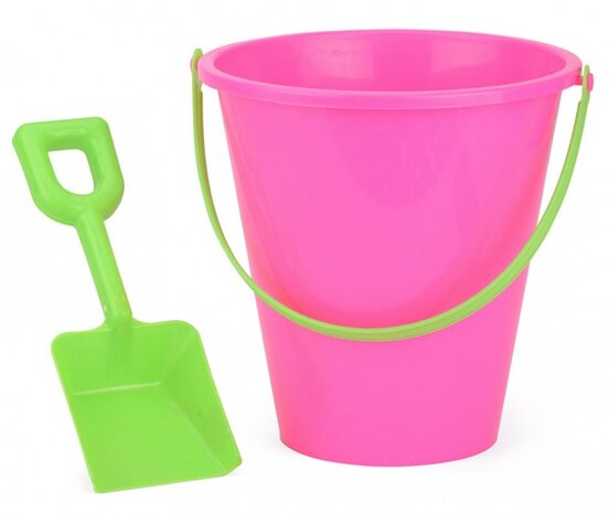 strandemmer met schep 22 cm roze/groen 2-delig