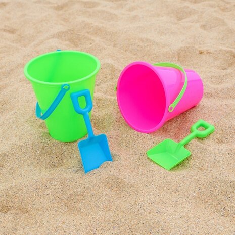 strandemmer met schep 22 cm roze/groen 2-delig