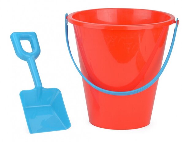 strandemmer met schep 22 cm rood/blauw 2-delig