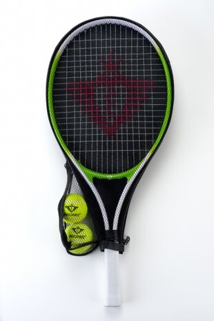 tennisracket 25 inch groen met twee ballen