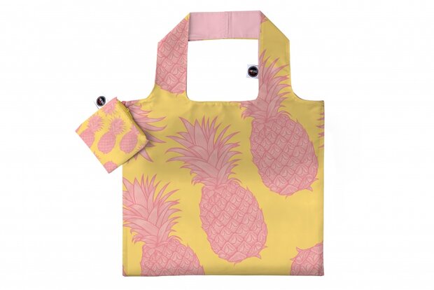 opvouwbare shopper ananas 48 cm geel/roze