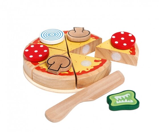 Houten speelgoed pizza 4-delig