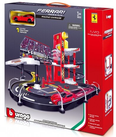 Race &amp; Play garageset met Ferrari F12 1:43 rood