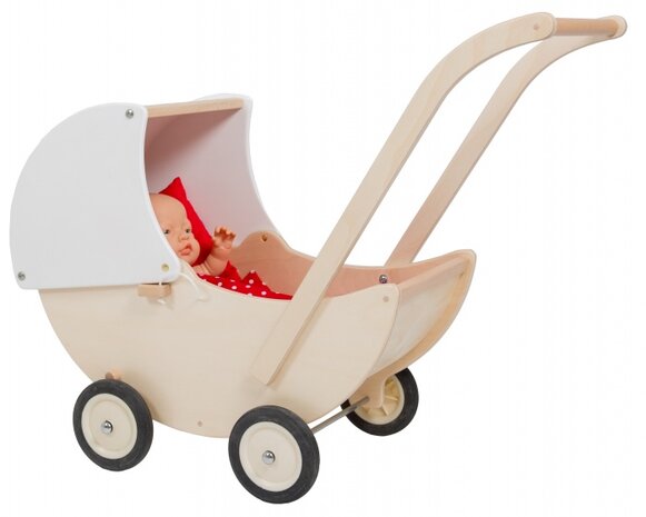 poppenwagen met beweegbare kap wit