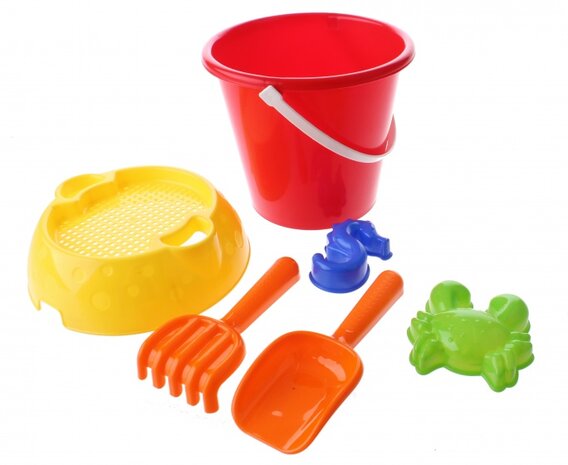 strandspeelgoed set in emmer 20 cm 6-delig rood