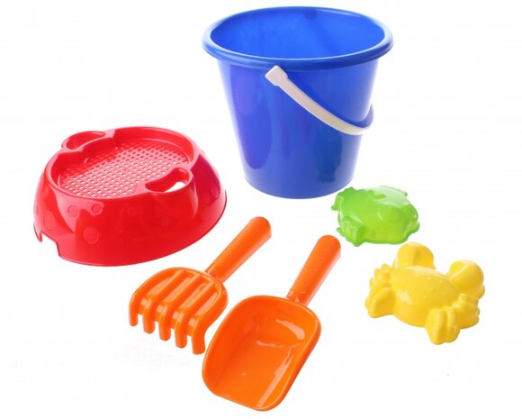 strandspeelgoed set in emmer 20 cm 6-delig blauw