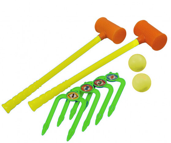 croquetspel 54 cm geel/oranje/groen 8-delig