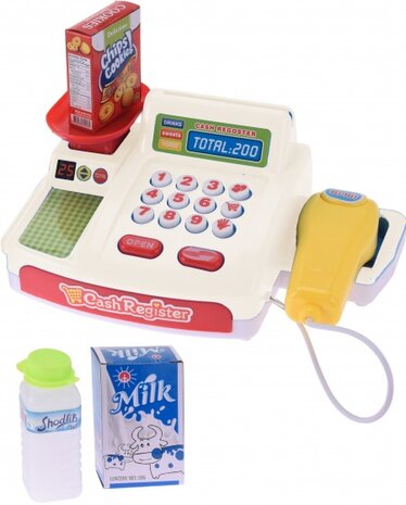 speelgoedkassa met boodschappen 25 cm 5-delig wit
