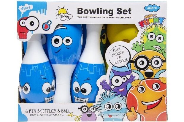bowlingset junior 15 cm blauw/wit 7-delig