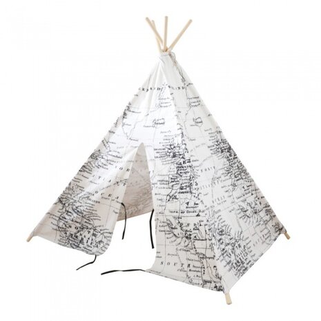 tipitent wereldkaart 160 cm wit/zwart