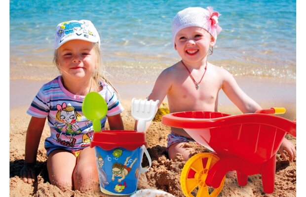 strandset met kruiwagen junior 60 cm rood 6-delig