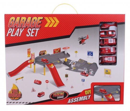 brandweergarage incl. 5 voertuigen blauw