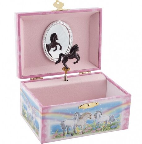 muziekdoos paarden 15 cm roze