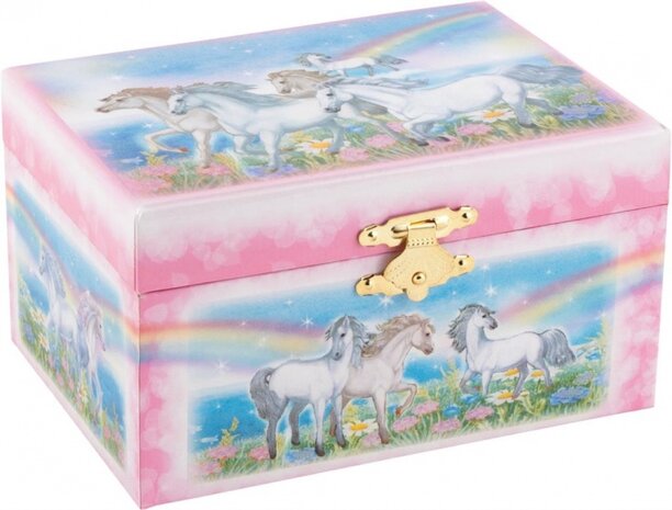 muziekdoos paarden 15 cm roze